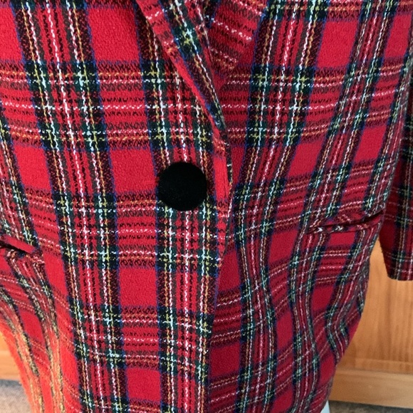 Kim Rogers vintage plaid blazer red & black holiday goth punk velvet collar - Picture 3 of 10